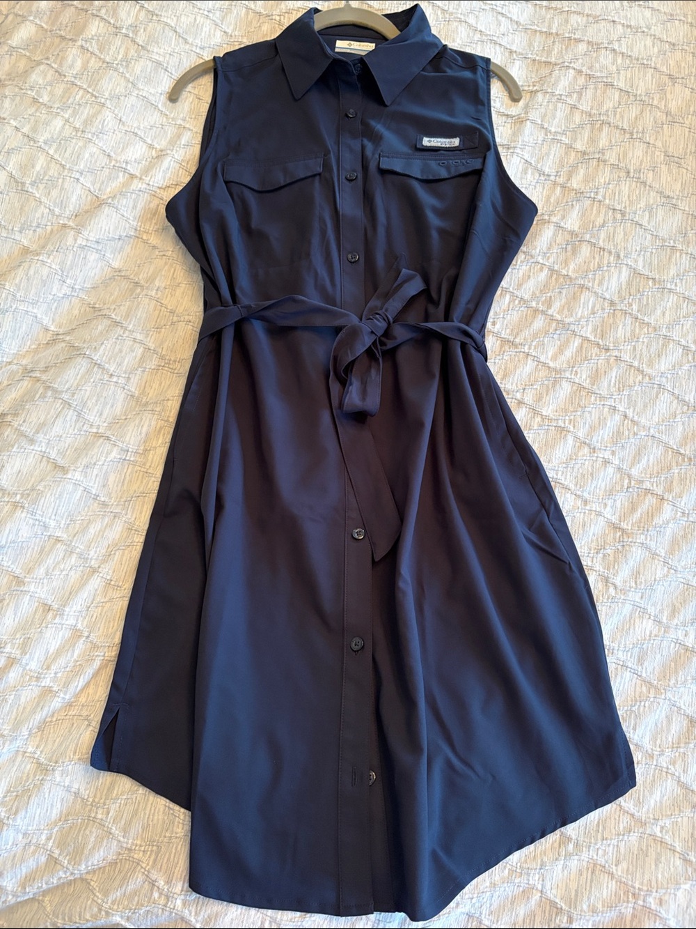 NWOT- Columbia Navy Sleeveless Shirt Dress with Tie Waist - size S